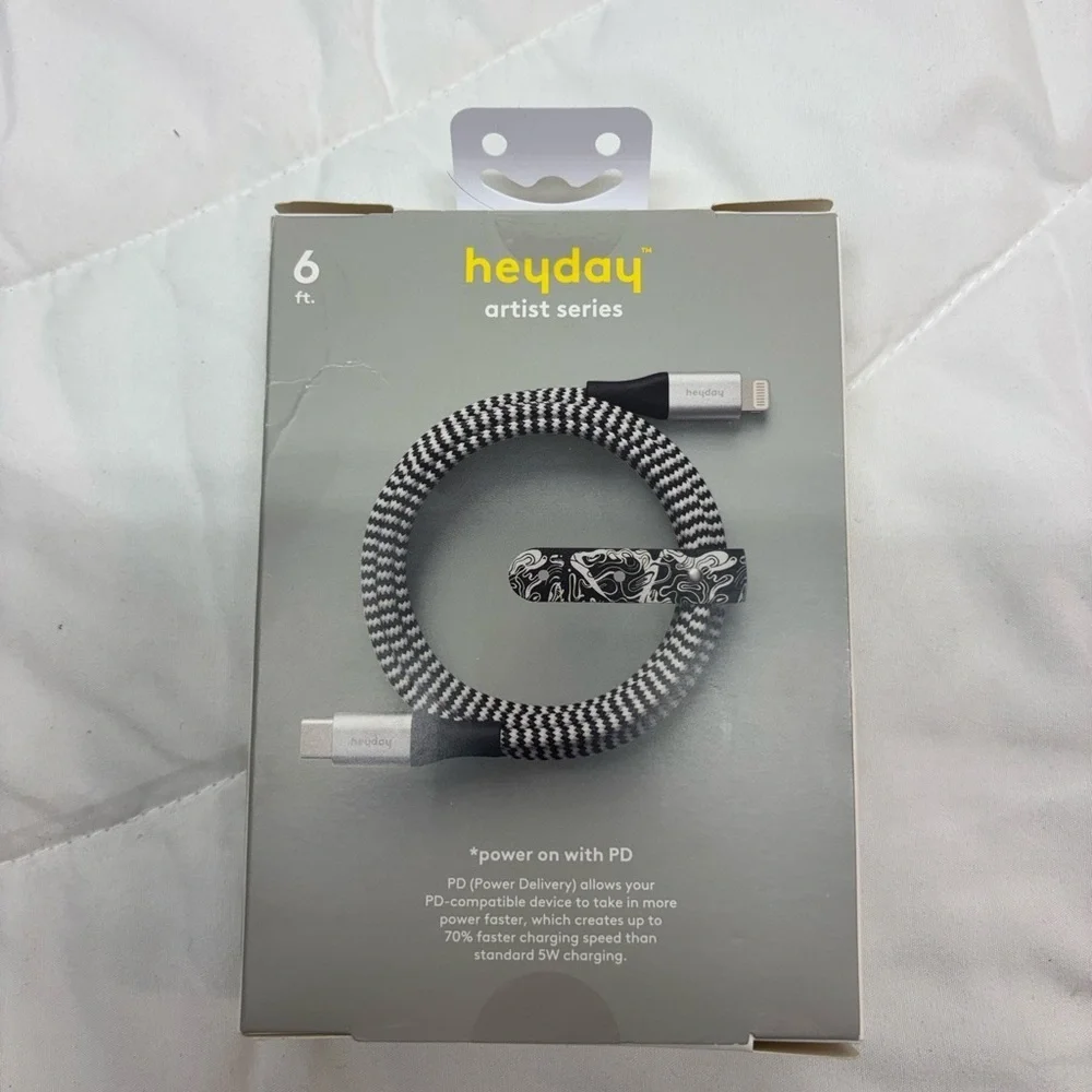 NWT Heyday Artist Series Black & Silver Charging Cable 6 ft. Fast charging USB-C
